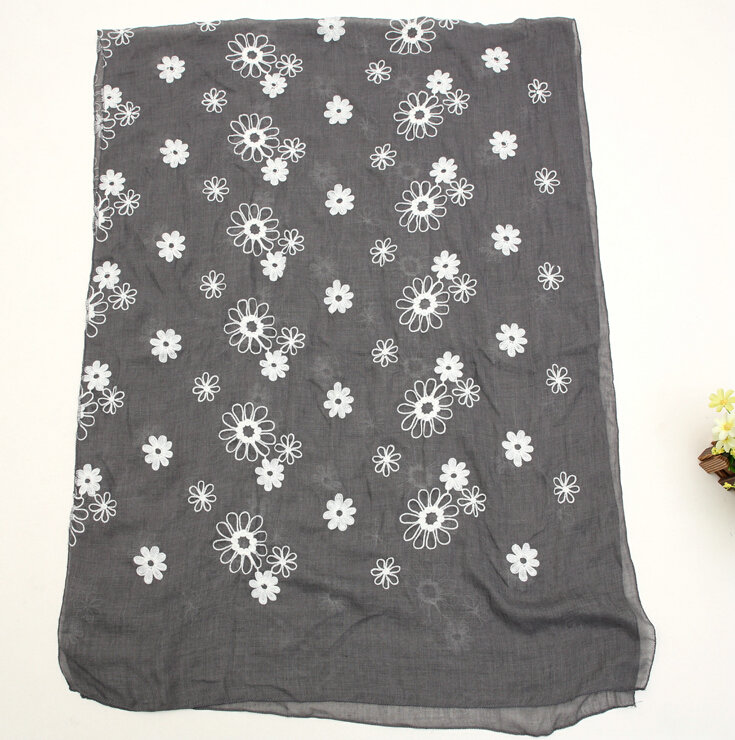 Discount Embroidered Floral Scarves Wrap Women Winter Warm Cotton 200*80CM - Dark Grey
