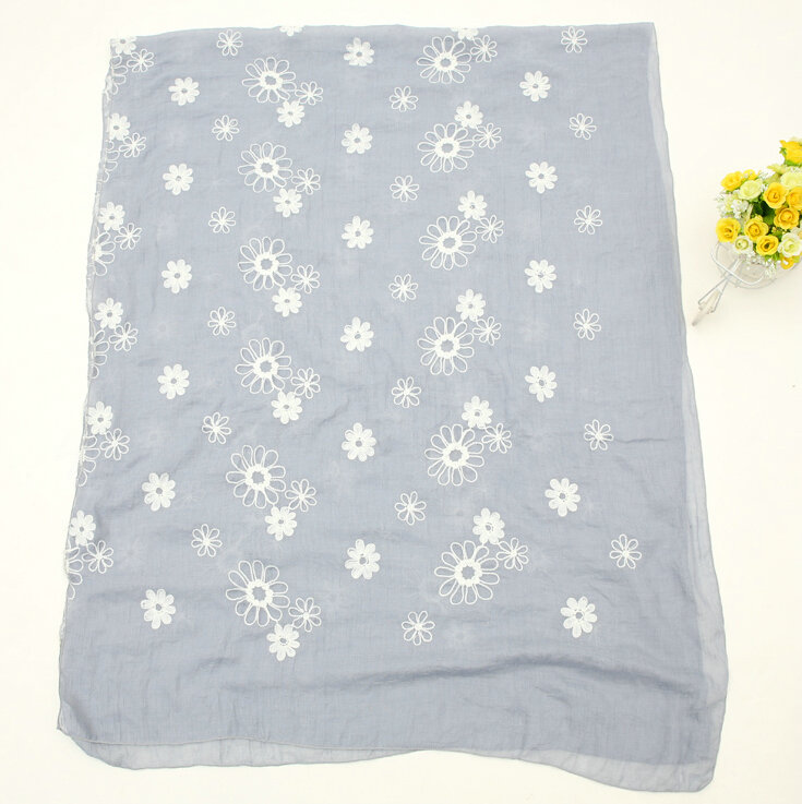 Discount Embroidered Floral Scarves Wrap Women Winter Warm Cotton 200*80CM - Grey