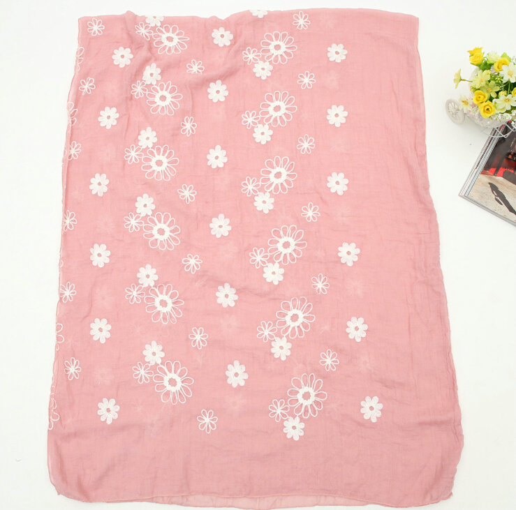 Discount Embroidered Floral Scarves Wrap Women Winter Warm Cotton 200*80CM - Hide Powder