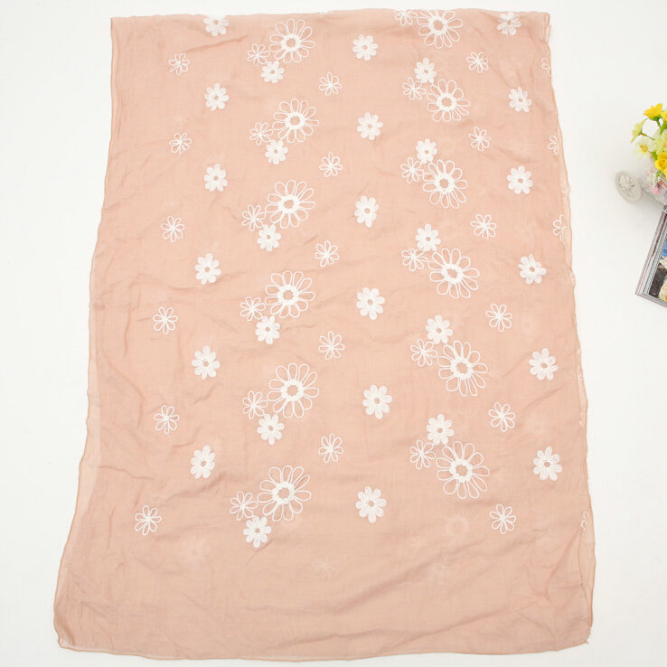 Discount Embroidered Floral Scarves Wrap Women Winter Warm Cotton 200*80CM - Kahki