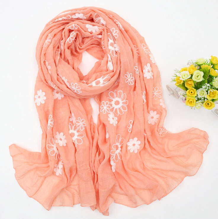 Discount Embroidered Floral Scarves Wrap Women Winter Warm Cotton 200*80CM - Orange