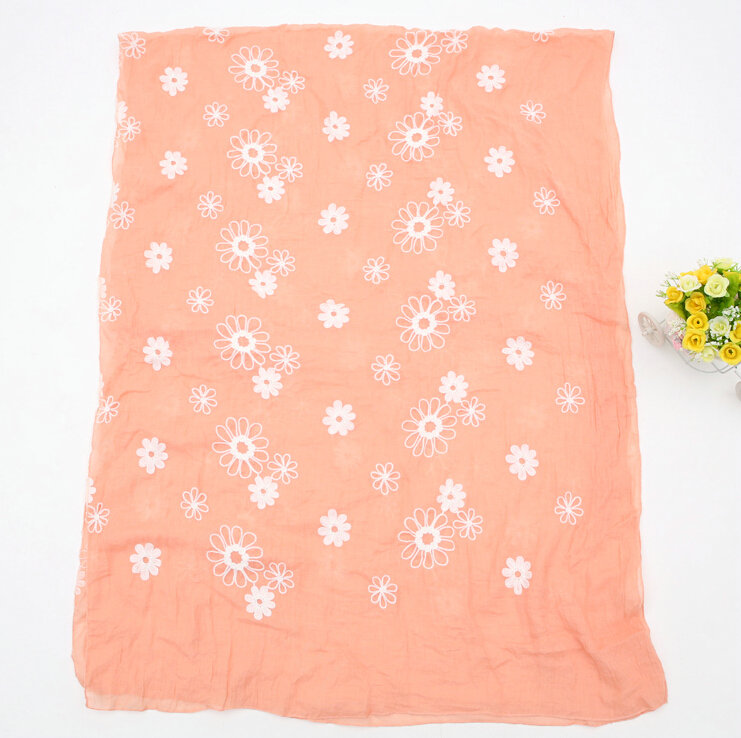 Discount Embroidered Floral Scarves Wrap Women Winter Warm Cotton 200*80CM - Orange