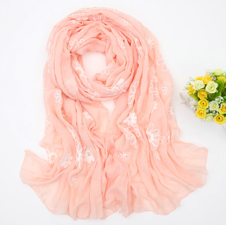 Discount Embroidered Floral Scarves Wrap Women Winter Warm Cotton 200*80CM - Pink