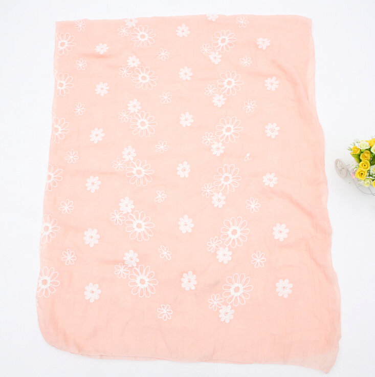 Discount Embroidered Floral Scarves Wrap Women Winter Warm Cotton 200*80CM - Pink