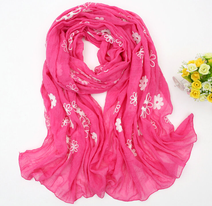 Discount Embroidered Floral Scarves Wrap Women Winter Warm Cotton 200*80CM - Rose