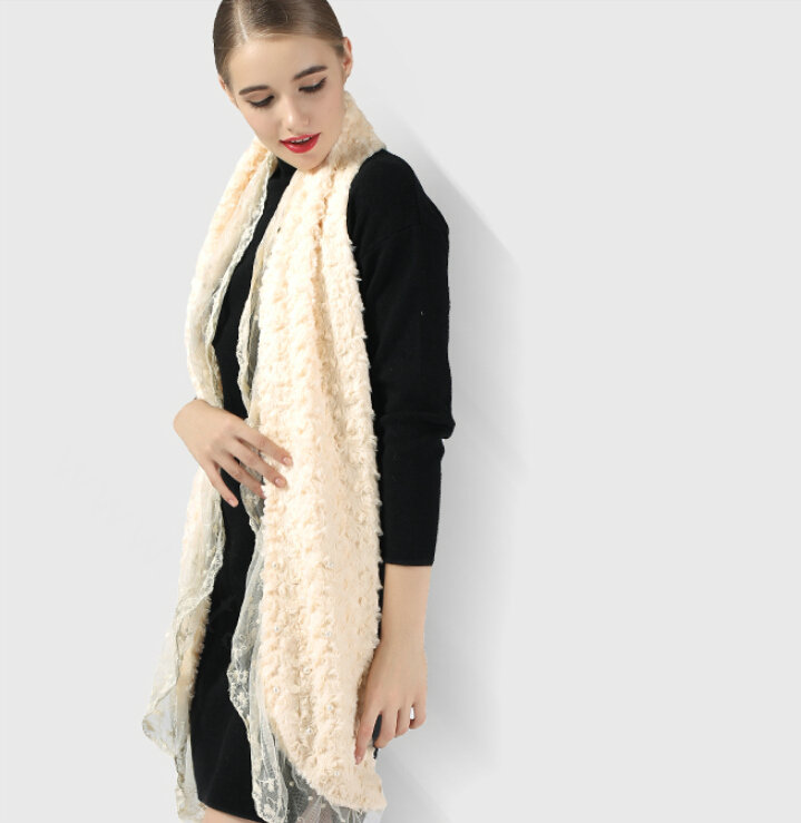 Discount Floral Lace Scarves Wrap Women Winter Warm Polyester 210*35CM - Beige