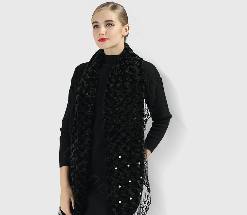 Discount Floral Lace Scarves Wrap Women Winter Warm Polyester 210*35CM - Black