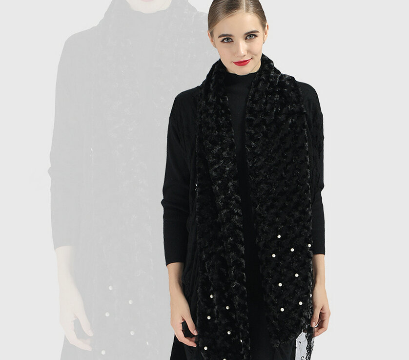 Discount Floral Lace Scarves Wrap Women Winter Warm Polyester 210*35CM - Black