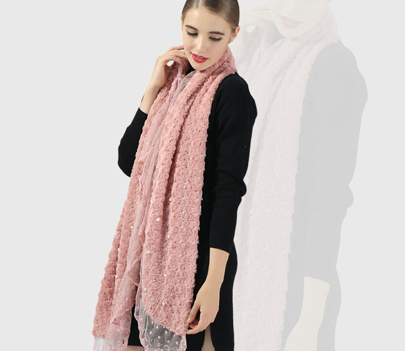 Discount Floral Lace Scarves Wrap Women Winter Warm Polyester 210*35CM - Pink