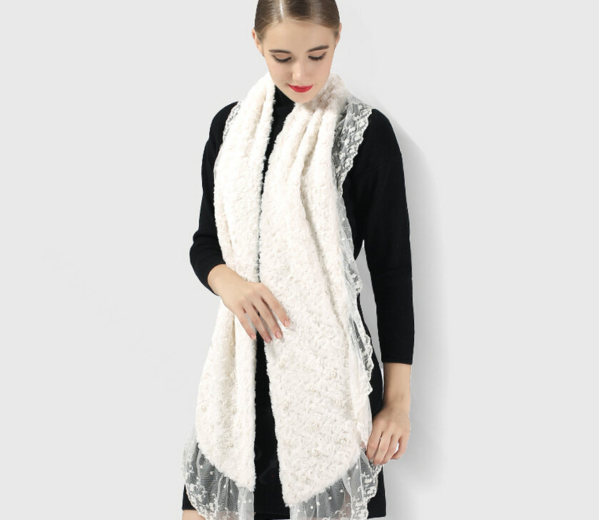 Discount Floral Lace Scarves Wrap Women Winter Warm Polyester 210*35CM - White