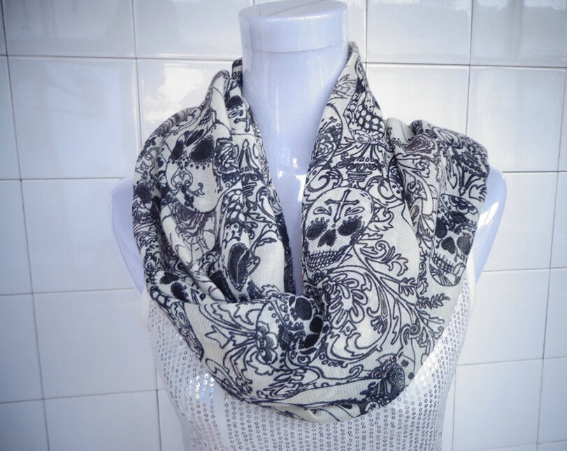Discount Skull Scarf Scarves For Women Winter Warm Cotton Panties 170*70CM - Black