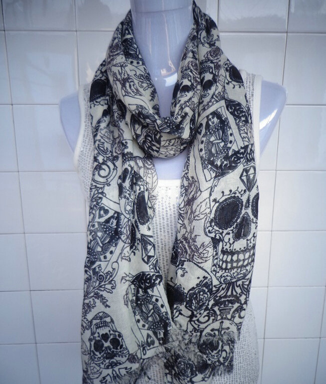 Discount Skull Scarf Scarves For Women Winter Warm Cotton Panties 170*70CM - Black