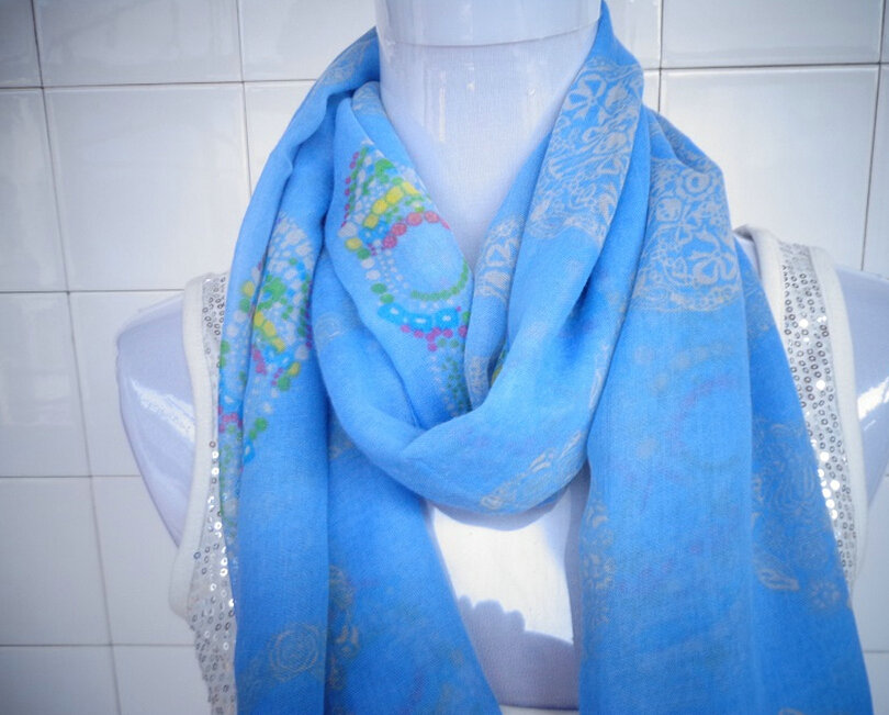 Discount Skull Scarf Scarves For Women Winter Warm Cotton Panties 170*70CM - Blue