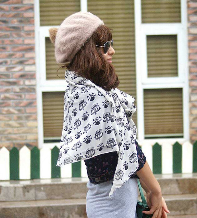 Discount Skull Women Scarf Shawls Winter Warm Polyester Scarves 189*50CM - White