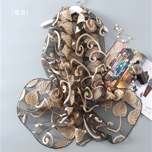 Embroidered Beaded Scarves Wrap Women Winter Warm Polyester 195*59CM - Brown