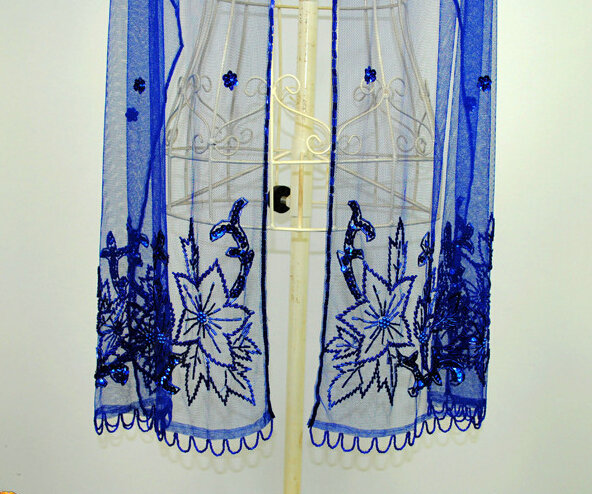 Embroidered Floral Beaded Scarves Wrap Women Winter Warm Polyester 179*46CM - Blue