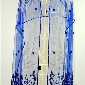 Embroidered Floral Beaded Scarves Wrap Women Winter Warm Polyester 179*46CM - Blue