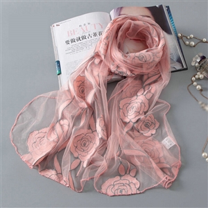 Embroidered Floral Scarves Wrap Women Winter Warm Polyester 195*65CM - Pink