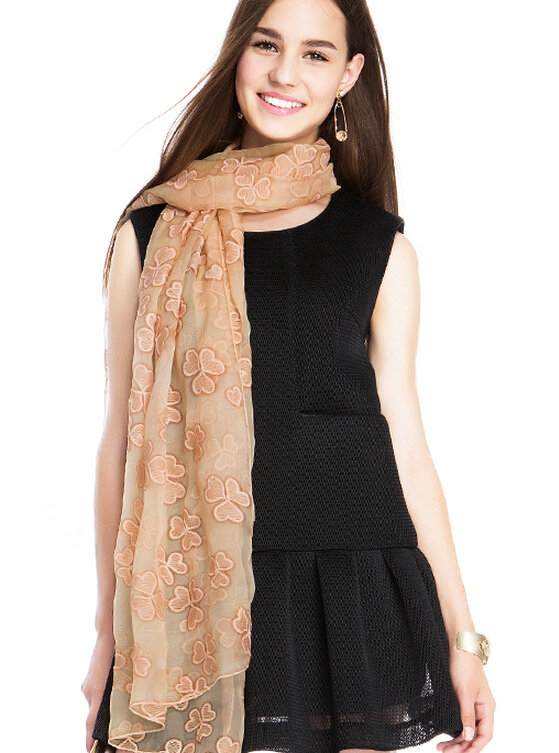 Embroidered Lace Scarves Wrap Women Winter Warm Polyester 195*68CM - Beige