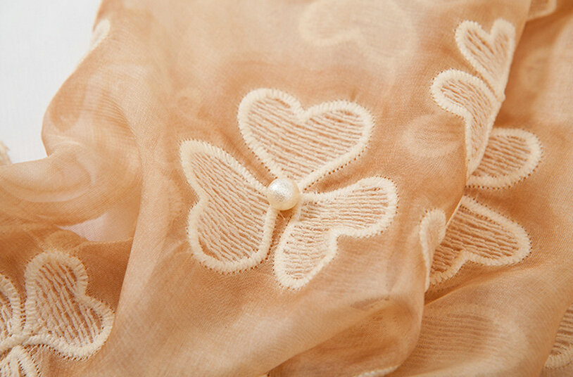 Embroidered Lace Scarves Wrap Women Winter Warm Polyester 195*68CM - Beige