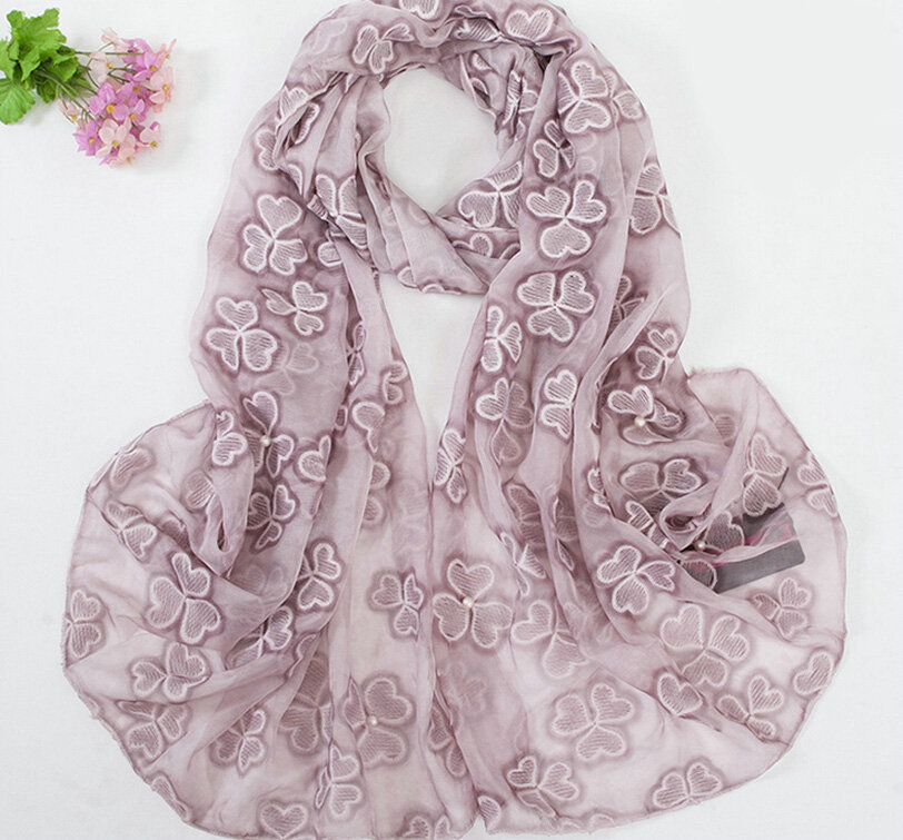 Embroidered Lace Scarves Wrap Women Winter Warm Polyester 195*68CM - Purple