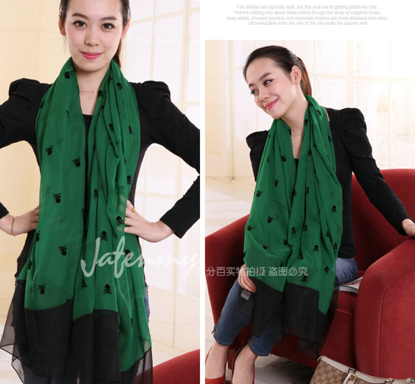 Exquisite Skull Women Scarf Shawls Winter Warm Polyester Scarves 180*140CM - Green