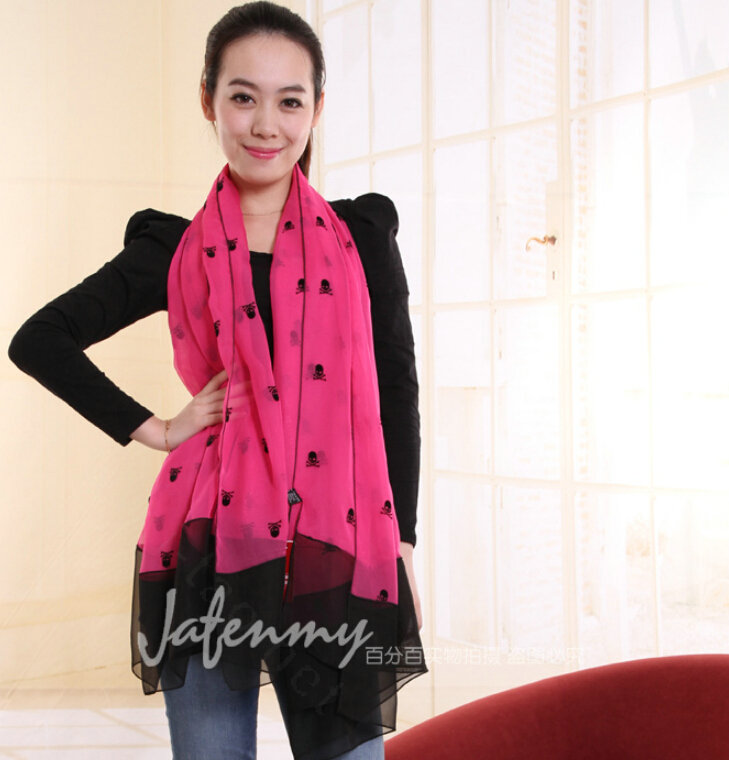 Exquisite Skull Women Scarf Shawls Winter Warm Polyester Scarves 180*140CM - Rose
