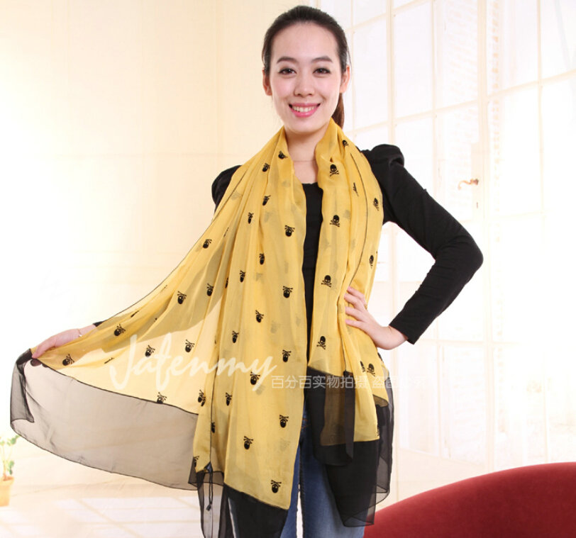 Exquisite Skull Women Scarf Shawls Winter Warm Polyester Scarves 180*140CM - Yellow