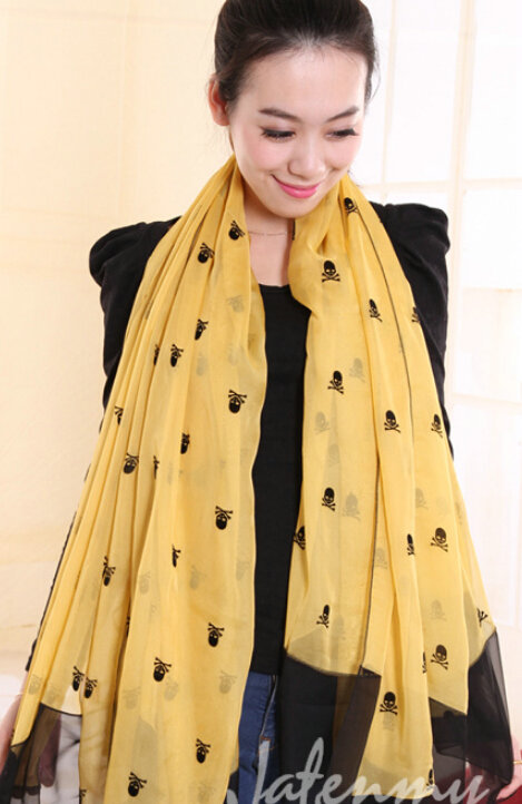 Exquisite Skull Women Scarf Shawls Winter Warm Polyester Scarves 180*140CM - Yellow