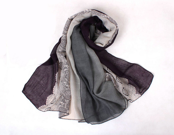 Floral Printed Lace Women Scarf Fiber Cloth Warm Scarves Wraps 180*95CM - Black