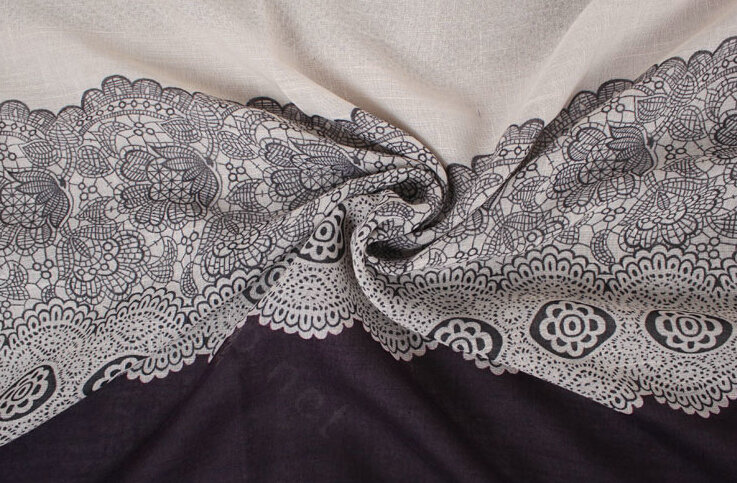 Floral Printed Lace Women Scarf Fiber Cloth Warm Scarves Wraps 180*95CM - Black