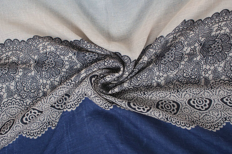 Floral Printed Lace Women Scarf Fiber Cloth Warm Scarves Wraps 180*95CM - Blue