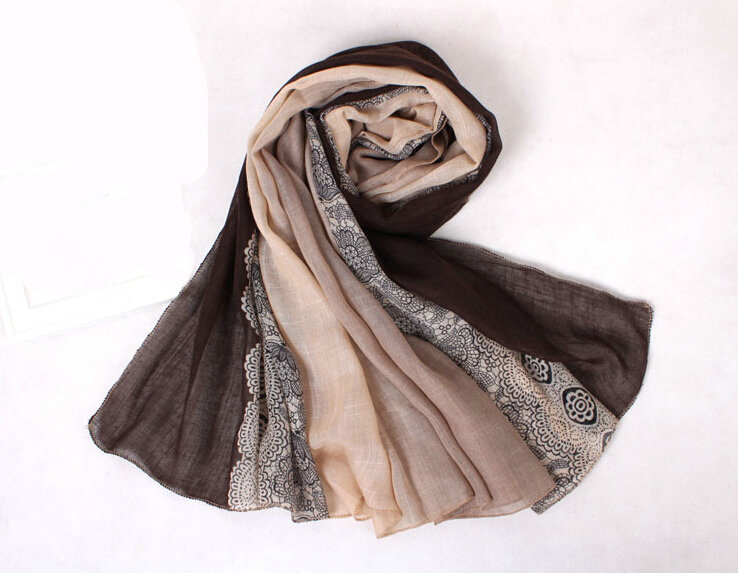 Floral Printed Lace Women Scarf Fiber Cloth Warm Scarves Wraps 180*95CM - Brown