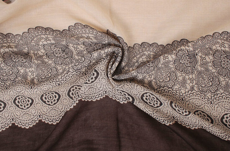 Floral Printed Lace Women Scarf Fiber Cloth Warm Scarves Wraps 180*95CM - Brown