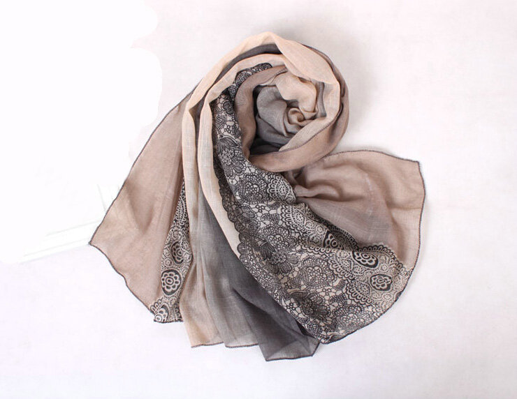 Floral Printed Lace Women Scarf Fiber Cloth Warm Scarves Wraps 180*95CM - Coffee