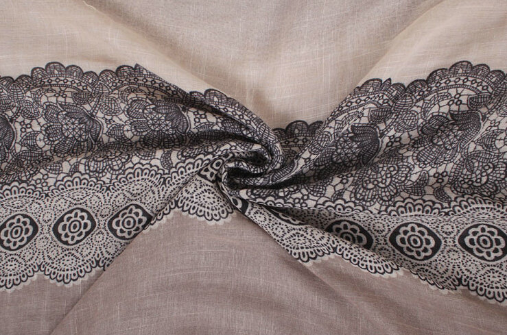 Floral Printed Lace Women Scarf Fiber Cloth Warm Scarves Wraps 180*95CM - Coffee