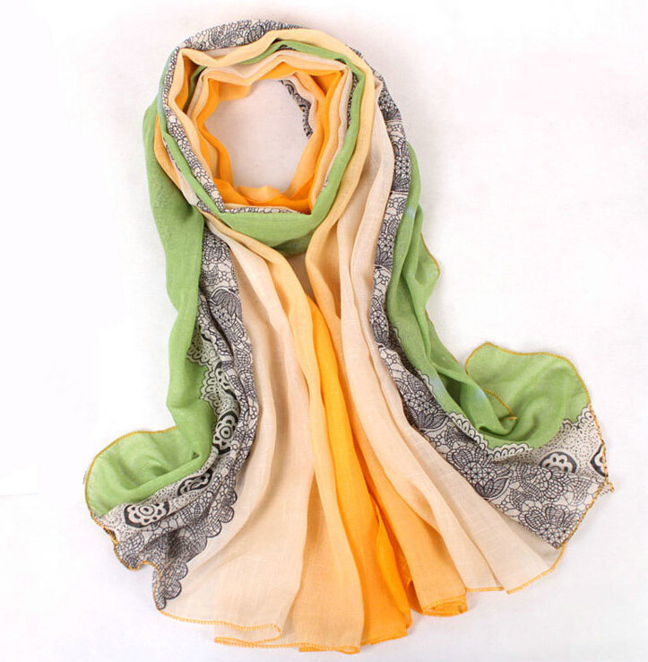 Floral Printed Lace Women Scarf Fiber Cloth Warm Scarves Wraps 180*95CM - Green