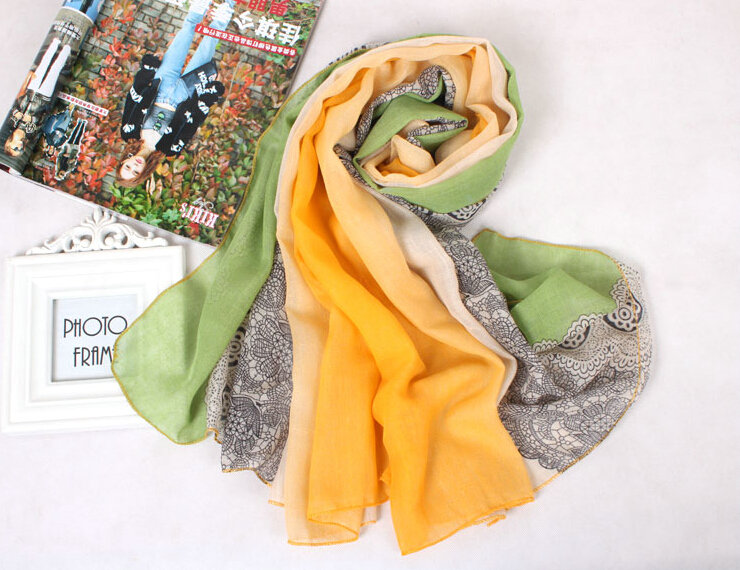 Floral Printed Lace Women Scarf Fiber Cloth Warm Scarves Wraps 180*95CM - Green