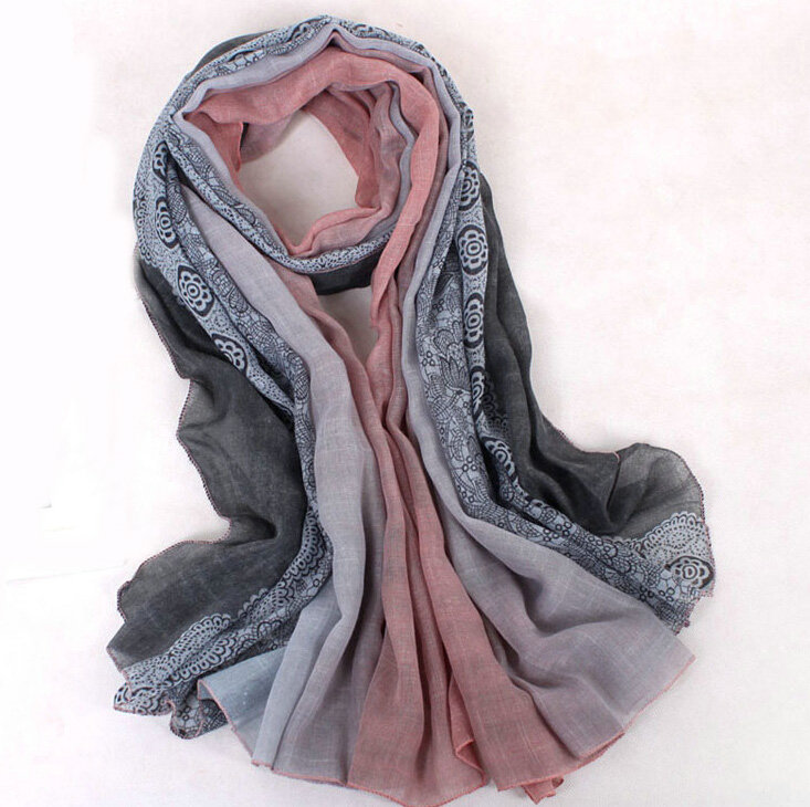 Floral Printed Lace Women Scarf Fiber Cloth Warm Scarves Wraps 180*95CM - Grey
