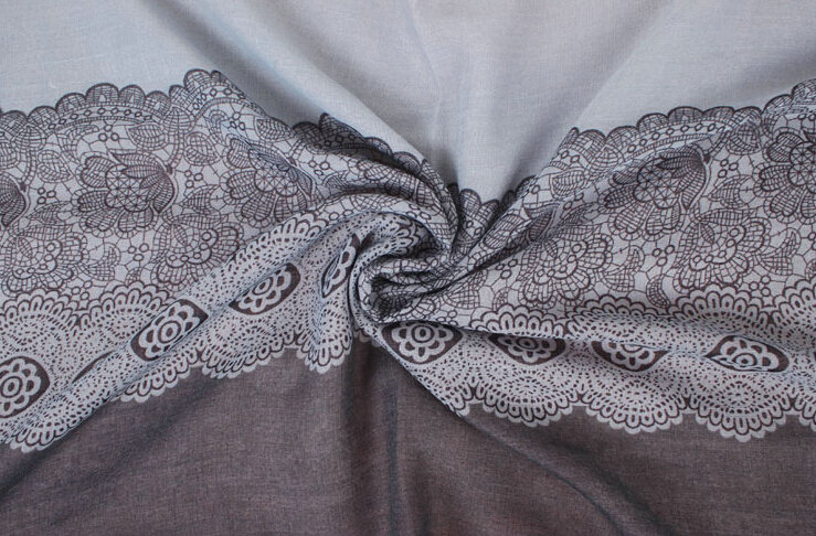 Floral Printed Lace Women Scarf Fiber Cloth Warm Scarves Wraps 180*95CM - Grey