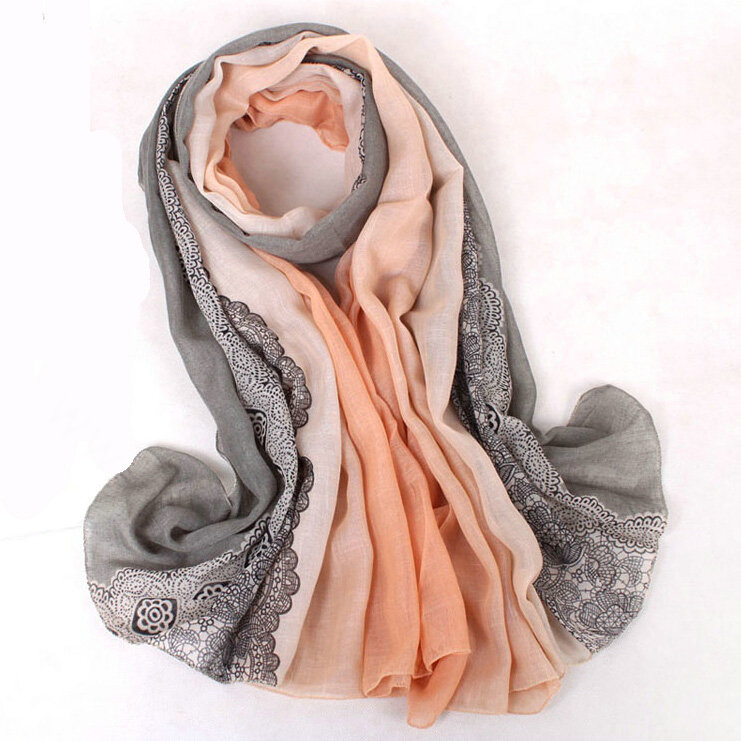 Floral Printed Lace Women Scarf Fiber Cloth Warm Scarves Wraps 180*95CM - Orange