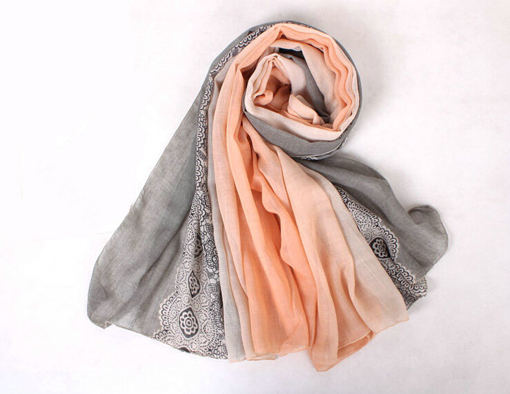 Floral Printed Lace Women Scarf Fiber Cloth Warm Scarves Wraps 180*95CM - Orange