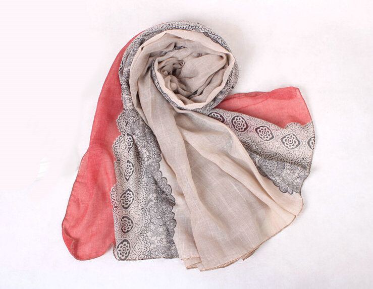 Floral Printed Lace Women Scarf Fiber Cloth Warm Scarves Wraps 180*95CM - Red