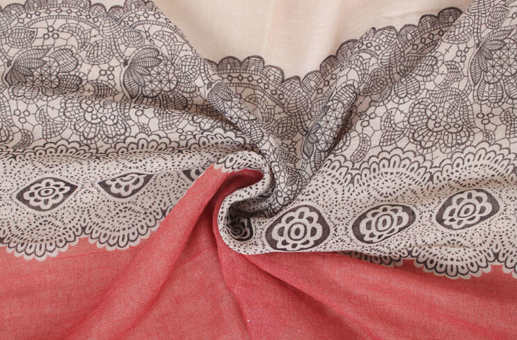 Floral Printed Lace Women Scarf Fiber Cloth Warm Scarves Wraps 180*95CM - Red
