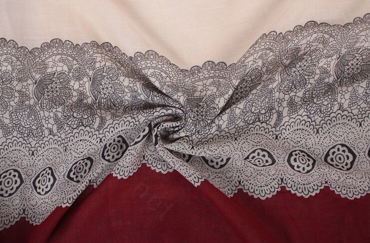 Floral Printed Lace Women Scarf Fiber Cloth Warm Scarves Wraps 180*95CM - Wine Red