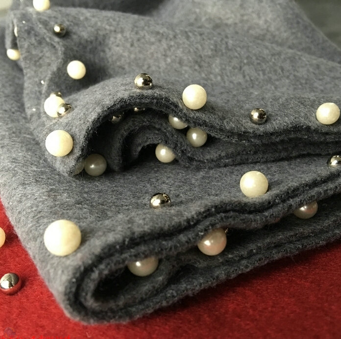 Free Beaded Scarves Wrap Women Winter Warm Cashmere Solid 195*50CM - Grey