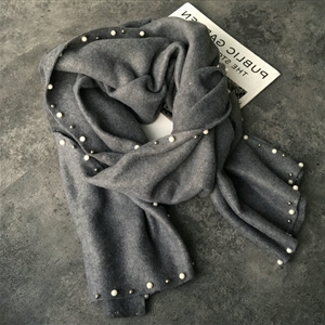 Free Beaded Scarves Wrap Women Winter Warm Cashmere Solid 195*50CM - Grey