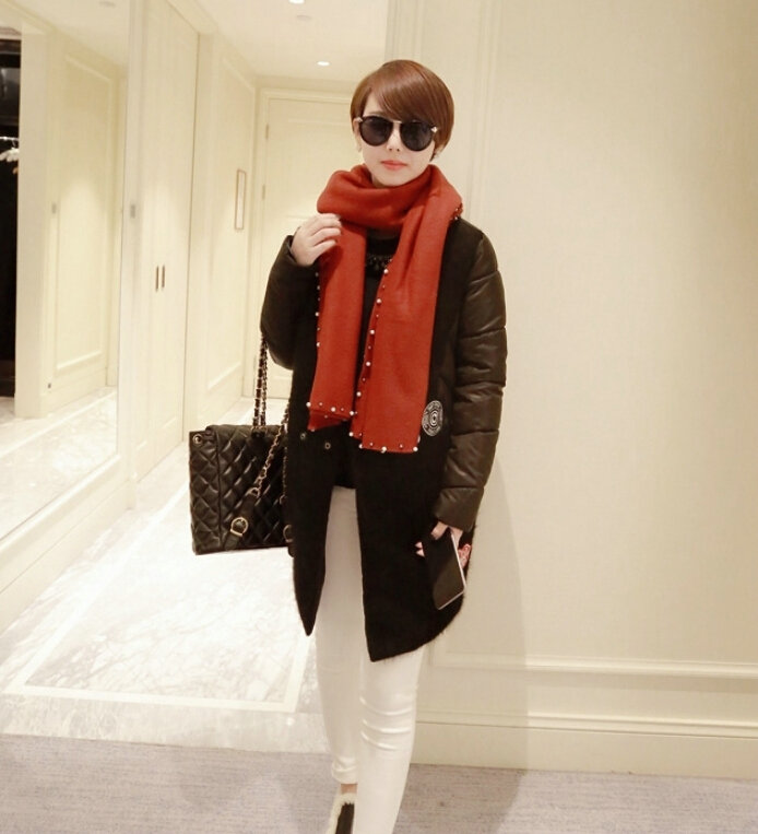 Free Beaded Scarves Wrap Women Winter Warm Cashmere Solid 195*50CM - Red