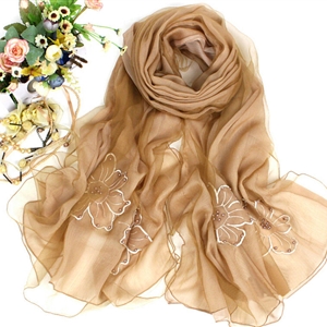 Free Floral Lace Scarf Shawls Women Winter Warm Chiffon Solid 198*70CM - Coffee