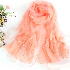 Free Floral Lace Scarf Shawls Women Winter Warm Chiffon Solid 198*70CM - Orange